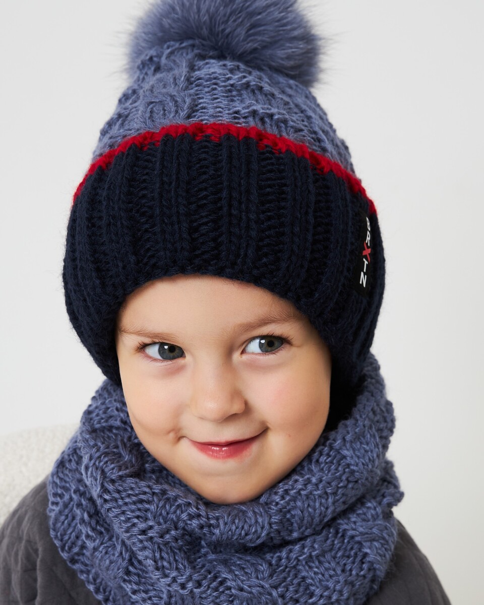 Вязаний комплект зимовї шапки з помпоном та снудом для хлопчика - Артикул 3154