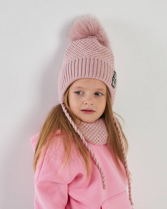 Зимовий вязаний комплект (шапка і хомут) для дівчинки - Артикул 3078-4