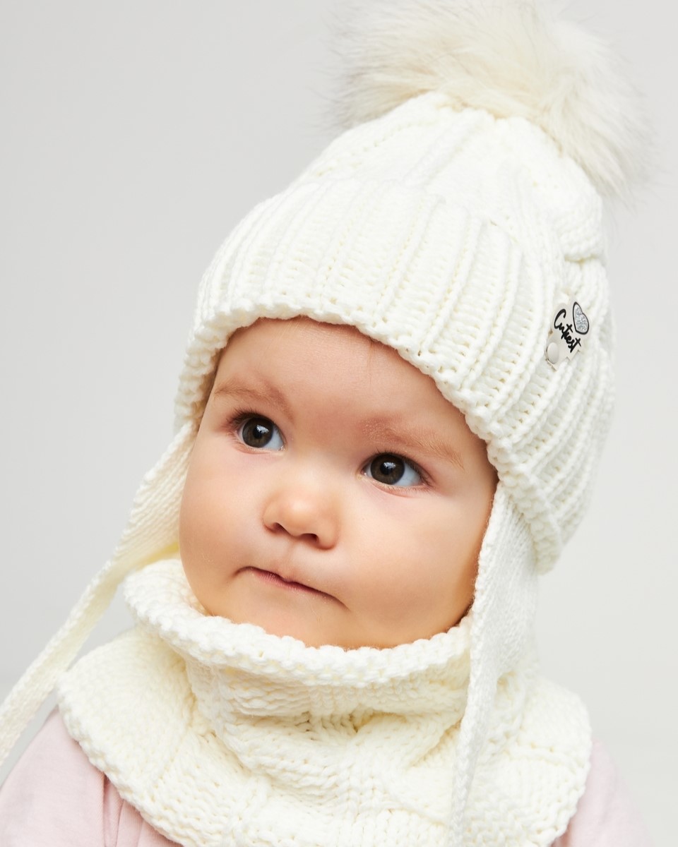 Комплект зимній (шапка на завязках з натуральним пумпоном хомут) для дівчат