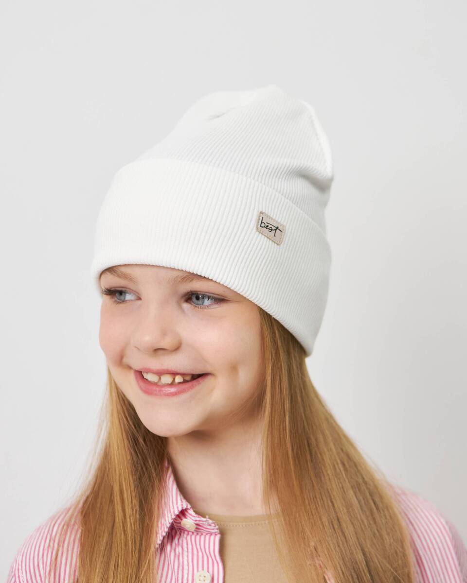 Шапка одношарова з відворотом для дівчаток арт. 3438-3
