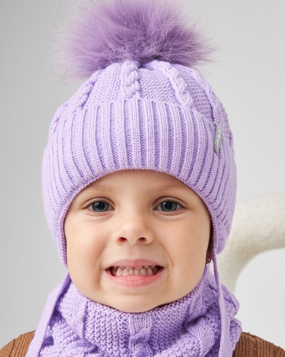 Комплект зимній (шапка на завязках з натуральним пумпоном хомут) для дівчат