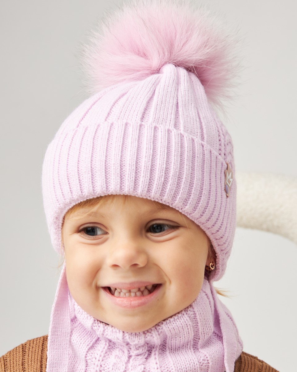 Комплект зимній (шапка на завязках з натуральним пумпоном хомут) для дівчат