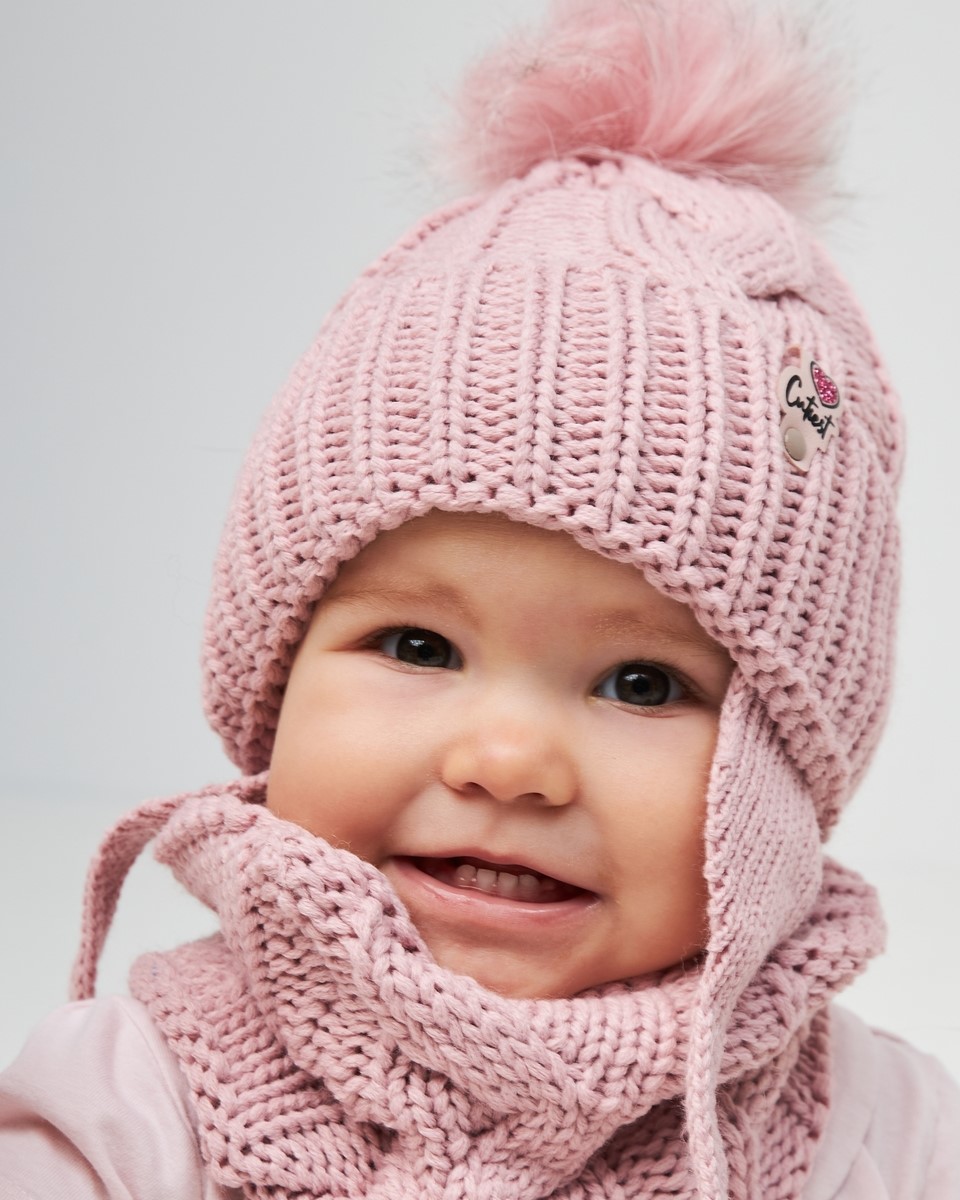 Комплект зимній (шапка на завязках з натуральним пумпоном хомут) для дівчат