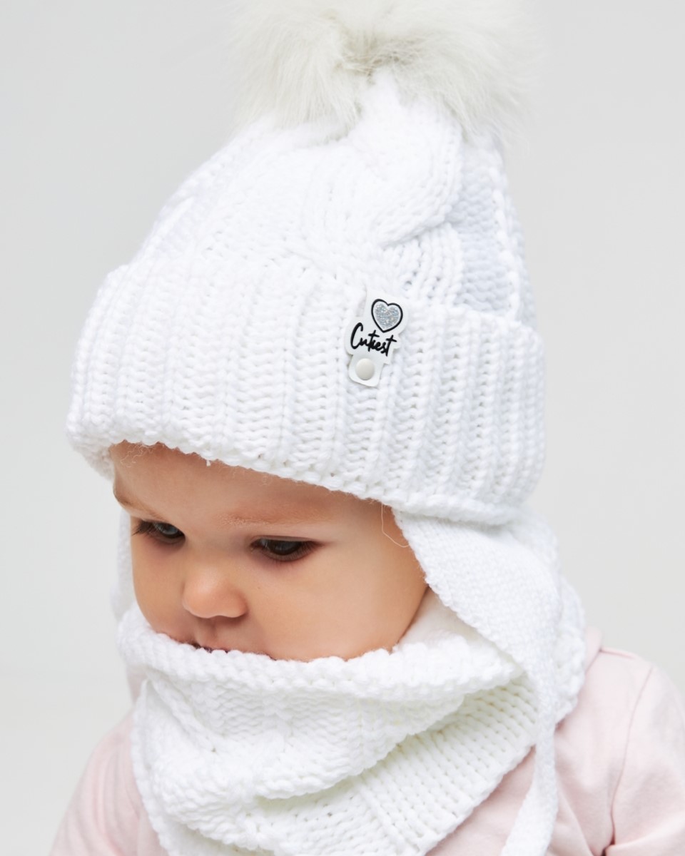 Комплект зимній (шапка на завязках з натуральним пумпоном хомут) для дівчат