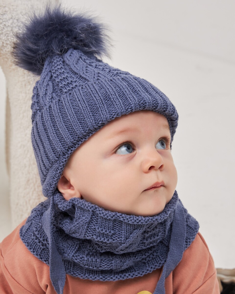 Комплект зимній (шапка на завязках з натуральним пумпоном хомут) для хлопчиків